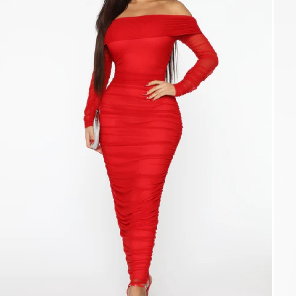 Red Ruched Dress - Picture 3 of 7